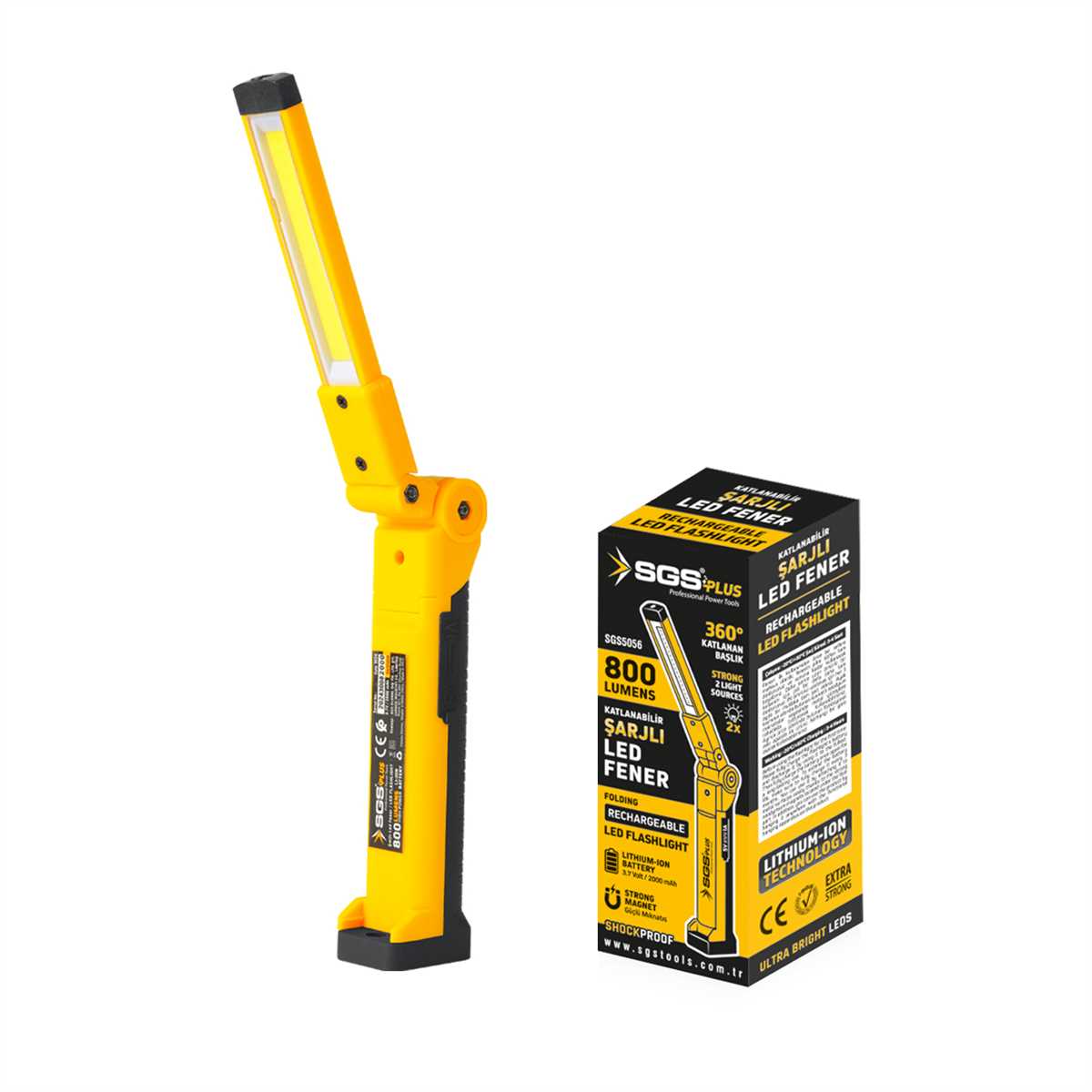 SGS ŞARJLI LED FENER 800 LÜMEN KATLANIR 3.7 VOLT/ 2000 mAh